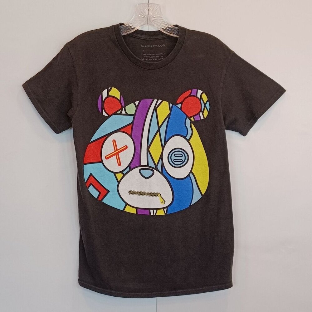 Imaginary Men's Shirt Black Graphic Sz S Teddy Bear Graffiti Color Streetwear - Picture 3 of 10